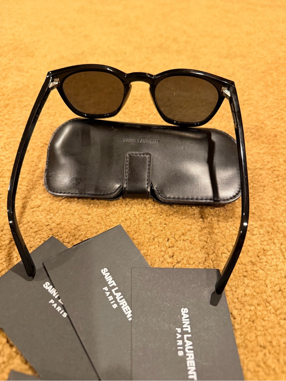 Authentic Saint Laurent Black Round-Frame Sunglasses with Leather Case